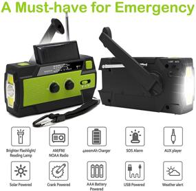 img 3 attached to 📻 WISCENT Emergency Crank Radio - 4000mAh Solar Hand Crank Portable AM/FM/NOAA Weather Radio with 1W Flashlight & Motion Sensor Reading Lamp, Cell Phone Charger, SOS for Home and Emergency