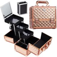 joligrace rose gold makeup train case cosmetic box jewelry organizer professional 3 tiers trays with mirror and brush holder lockable key portable travel logo