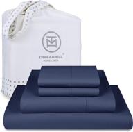 🛏️ opulent folkstone blue sateen weave king cotton sheets with 800 thread count: luxurious 4 pc bed set for deep pocket, better than egyptian cotton - threadmill logo