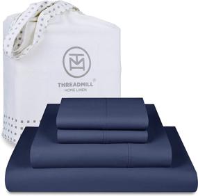 img 4 attached to 🛏️ Opulent Folkstone Blue Sateen Weave King Cotton Sheets with 800 Thread Count: Luxurious 4 Pc Bed Set for Deep Pocket, Better Than Egyptian Cotton - Threadmill