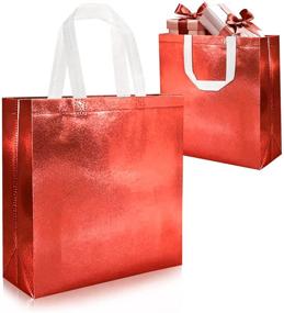 img 4 attached to 👜 16pcs Glossy Reusable Non-Woven Tote Bags: Foldable Grocery Shopping Bags with Handles