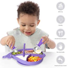 img 2 attached to Termichy Toddler Utensils - Silicone & Stainless Steel Self-Feeding Silverware Set with Straw and Travel Case | BPA-Free | Purple