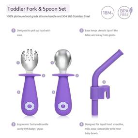 img 3 attached to Termichy Toddler Utensils - Silicone & Stainless Steel Self-Feeding Silverware Set with Straw and Travel Case | BPA-Free | Purple