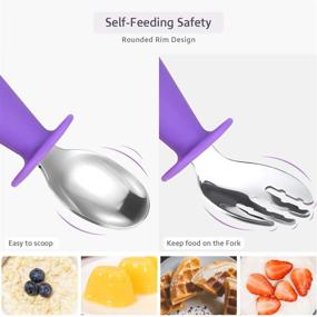 img 1 attached to Termichy Toddler Utensils - Silicone & Stainless Steel Self-Feeding Silverware Set with Straw and Travel Case | BPA-Free | Purple