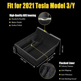 img 3 attached to 🚗 XTAUTO Лоток для органайзера центральной консоли для Tesla Model 3/Y 2021 года - ящик для хранения в подлокотнике | Аксессуары для Tesla Model 3 Model Y, внутренние запчасти | Материал ABS с флокированным покрытием