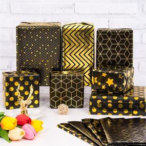 img 4 attached to Whaline Gift Wrapping Paper Set: Black Gold Foil Patterns, 5 🎁 Designs, 10 Sheets - Perfect for Gift Packaging, Birthdays, Graduations, and Crafts!