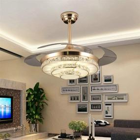 img 1 attached to 🌟 Lighting Groups 42" Invisible 3-Circle Crystal Ceiling Fan: Remote Control, Retractable Blades, Reversible, Gold"