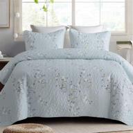 🌸 premium microfiber queen size quilt set for all seasons - 3 piece flower pattern bedspread/coverlet/bedding set with 2 shams - lightweight and soft - 96x92 inches - light blue logo