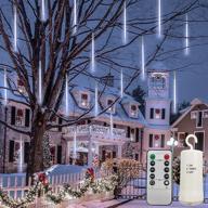🎇 enhance ambience with remote and dimmable battery operated led meteor shower rain lights with timer, 11.8 inch 8 tubes 144 leds connectable snowfall string lights in cool white - perfect for garden wedding xmas tree outdoor decor logo