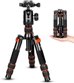 img 4 attached to Compact and Adjustable Koolehaoda Portable Tabletop Mini Tripod: DSLR Camera Tripod with Ball Head, Height Range 9-21.5inch, Includes Carrying Bag (Orange)