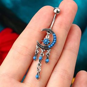 img 2 attached to 🌙 COCHARM Moon and Star Belly Button Rings Surgical Steel 14G with Turquoise Stone Nave Piercing Jewelry Ring for Women - Enhancing SEO