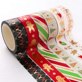 img 2 attached to 🎅 Decorate with Festive Flair! 12 Roll Christmas Washi Tape Set: Gold Foil, 5Mx15mm, Merry Christmas DIY Arts, Crafts, and Decorations. Perfect for Gift Wrapping, Parties, and More!