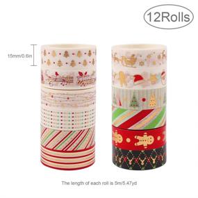 img 3 attached to 🎅 Decorate with Festive Flair! 12 Roll Christmas Washi Tape Set: Gold Foil, 5Mx15mm, Merry Christmas DIY Arts, Crafts, and Decorations. Perfect for Gift Wrapping, Parties, and More!