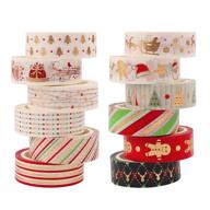 🎅 decorate with festive flair! 12 roll christmas washi tape set: gold foil, 5mx15mm, merry christmas diy arts, crafts, and decorations. perfect for gift wrapping, parties, and more! logo