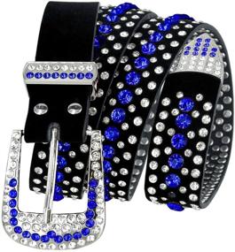 img 3 attached to 👢 Studded Suede Leather Western Cowgirl Bling Belt - 1-1/4&#34; (32mm) Wide, Italian Calfskin Dress Belt - 1&#34; (25mm) Wide