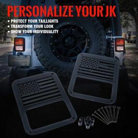 img 3 attached to Xprite Aluminum Alloy Tail Light Guards Protectors Compatible with 2007-2018 Jeep Wrangler JK Unlimited Accessories - Pair, featuring the American US Flag