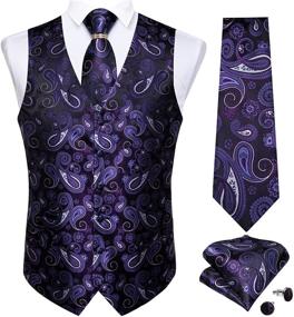 img 3 attached to 🎩 Paisley Waistcoat with Burgundy Cufflinks - Men's Accessories by DiBanGu