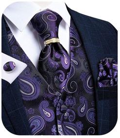 img 4 attached to 🎩 Paisley Waistcoat with Burgundy Cufflinks - Men's Accessories by DiBanGu