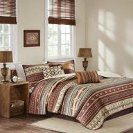 🛏️ madison park quilt rustic southwestern all season. lightweight bedding set with shams and decorative pillow. full/queen size, taos, ikat red/spice. 6 piece set. logo