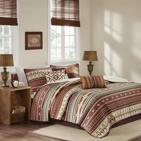 img 4 attached to 🛏️ Madison Park Quilt Rustic Southwestern All Season. Lightweight Bedding Set with Shams and Decorative Pillow. Full/Queen Size, Taos, Ikat Red/Spice. 6 Piece Set.