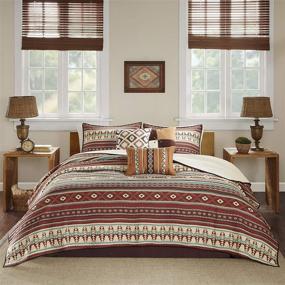 img 3 attached to 🛏️ Madison Park Quilt Rustic Southwestern All Season. Lightweight Bedding Set with Shams and Decorative Pillow. Full/Queen Size, Taos, Ikat Red/Spice. 6 Piece Set.