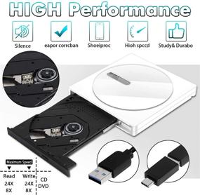 img 2 attached to 📀 Portable USB 3.0 External DVD Drive - White Slim CD/DVD ROM Rewriter and Burner