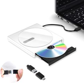 img 4 attached to 📀 Portable USB 3.0 External DVD Drive - White Slim CD/DVD ROM Rewriter and Burner