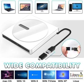 img 1 attached to 📀 Portable USB 3.0 External DVD Drive - White Slim CD/DVD ROM Rewriter and Burner