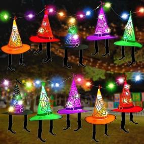 img 4 attached to 🎃 10 Pack Halloween Decorations Witch Hat with LED Light - Hanging Lighted Glowing Witch Hat Lights for Party Outdoor Yard Tree - Perfect for Festive Halloween Decorating!