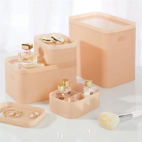 img 2 attached to mDesign Pink Frost Compact Storage Bins with Lids - Set of 4, Stackable Organizers for Home, Bathroom, Kitchen, Office