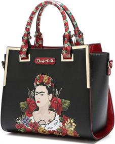 img 2 attached to Frida Kahlo Inspired Flower Theme Hardware 2 Way Wing Satchel Handbag Purse - Embrace Authentic Style!