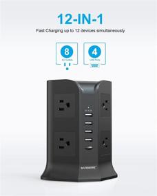 img 3 attached to 🔌 SAFEMORE Smart Power Strip Tower: 8-Outlet Surge Protector with 4-USB Ports, 6.5ft Long Extension Cord and 4.2A USB Charging Station for Home Office (Black) [Upgraded]