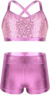 ranrann girls 2pcs sequin ballet dance crop outfits with criss-cross back tank top and bottoms set: ideal swimwear bathing suit option логотип