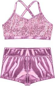 img 2 attached to Ranrann Girls 2PCS Sequin Ballet Dance Crop Outfits with Criss-Cross Back Tank Top and Bottoms Set: Ideal Swimwear Bathing Suit Option