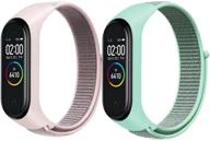 n-s нейлоновый ремень: стильный запасной ремешок для xiaomi mi band 3/4/5/6 и amazfit band 5 - розовый песок/бирюзовый. логотип