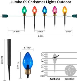 img 1 attached to 🎄 🌟Крупные елочные огни C9 для уличных новогодних украшений с креплениями для тропинок, 8,5 фута световой гирлянды C7, украшенных разноцветными лампочками для украшения двора и сада, 5 огней в наборе.