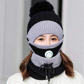 img 3 attached to Stylish 3pcs/Set Women's Winter Knitted Hat with 🧣 Thickened Woolen Cap: Including Warm Mask and Neck Scarf