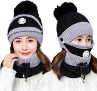 stylish 3pcs/set women's winter knitted hat with 🧣 thickened woolen cap: including warm mask and neck scarf logo