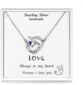 img 4 attached to 🦄 Presentski Unicorn Heart Necklace: Sterling Silver Love Pendant with Cubic Zirconia, Birthstone for Girls & Women - Ideal Christmas Gift