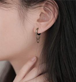 img 2 attached to 925 Sterling Silver Tassel Chain Drop Dangle Hoop Earrings: Stylish Helix & Tragus Cartilage Piercing Cuffs for Unisex Personalized Punk Fashion