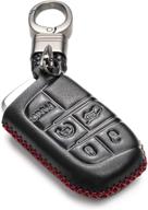 🔑 vitodeco genuine leather keyless remote entry fob case cover with key chain for jeep, dodge, chrysler - 5 buttons, black/red (smart key) logo