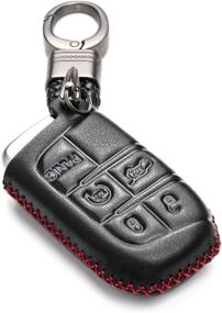 img 4 attached to 🔑 Vitodeco Genuine Leather Keyless Remote Entry Fob Case Cover with Key Chain for JEEP, Dodge, Chrysler - 5 Buttons, Black/Red (Smart Key)