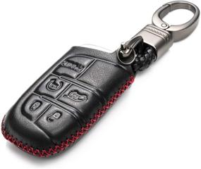 img 3 attached to 🔑 Vitodeco Genuine Leather Keyless Remote Entry Fob Case Cover with Key Chain for JEEP, Dodge, Chrysler - 5 Buttons, Black/Red (Smart Key)