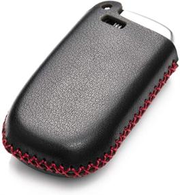 img 1 attached to 🔑 Vitodeco Genuine Leather Keyless Remote Entry Fob Case Cover with Key Chain for JEEP, Dodge, Chrysler - 5 Buttons, Black/Red (Smart Key)