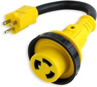 leisure cords trailer dogbone adapter: 15 amp male to 30 amp female locking connector with led power indicator - enhanced convenience for rv power connections logo