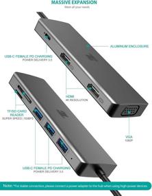 img 1 attached to 🔌 Tiergrade 9 in 1 USB C Hub: Triple Display Collage Type C Adapter with 2 4K HDMI, VGA, PD, USB 3.0, TF/SD Card Reader for MacBook and Type-C Laptops