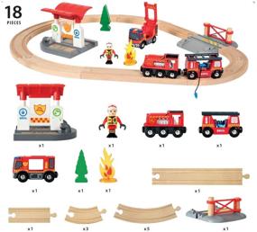 img 1 attached to 🔥 BRIO 33815 Набор пожарных спасателей: 18-детный игрушечный поезд с пожарной машиной, аксессуарами и деревянными рельсами - идеально подходит для детей от 3 лет и старше!