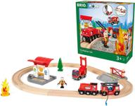 🔥 brio 33815 rescue firefighter set: 18-piece toy train with fire truck, accessories, and wooden tracks - perfect for ages 3 and up! logo