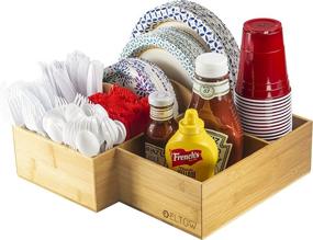 img 3 attached to Eltow Bamboo Plate and Cutlery Organizer: Kitchen Utensil Holder for Large Spoons, Forks, Knives, and Cups - Stylish and Durable Bowl, Napkin, and Tableware Dispenser - Ideal for Home, Restaurant, BBQ, and Picnic Plate Organization