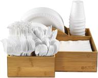 eltow bamboo plate and cutlery organizer: kitchen utensil holder for large spoons, forks, knives, and cups - stylish and durable bowl, napkin, and tableware dispenser - ideal for home, restaurant, bbq, and picnic plate organization логотип